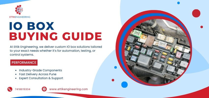 Illustration of an IO Box setup guide for easy connection and testing in electronics.