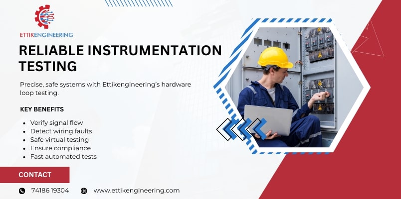 echnician performing reliable instrumentation testing using hardware loop testing to verify signal flow and detect wiring faults.