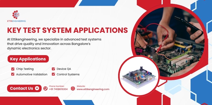 Text: Engineers testing electronics with advanced systems at Ettik Engineering in Bangalore.
