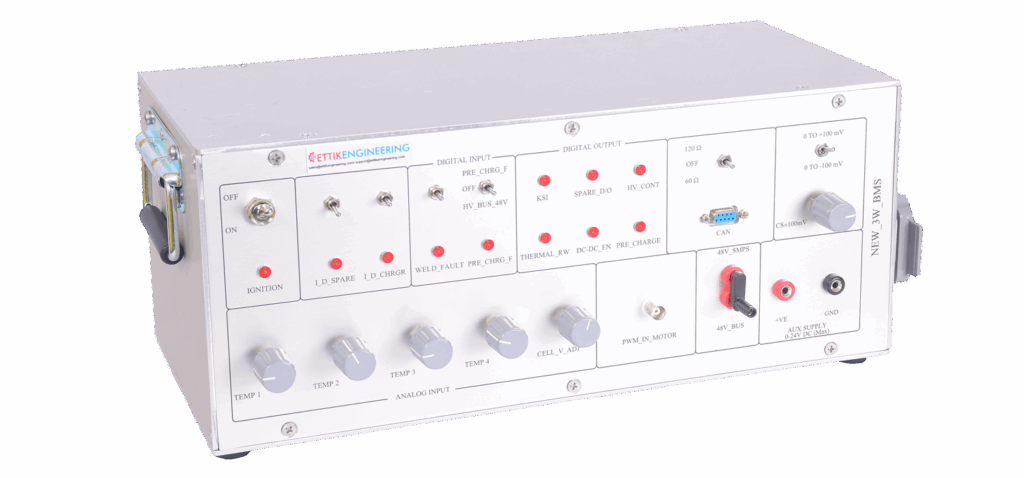 Automotive IO Box setup with connectors and wiring used for signal testing and diagnostics.
